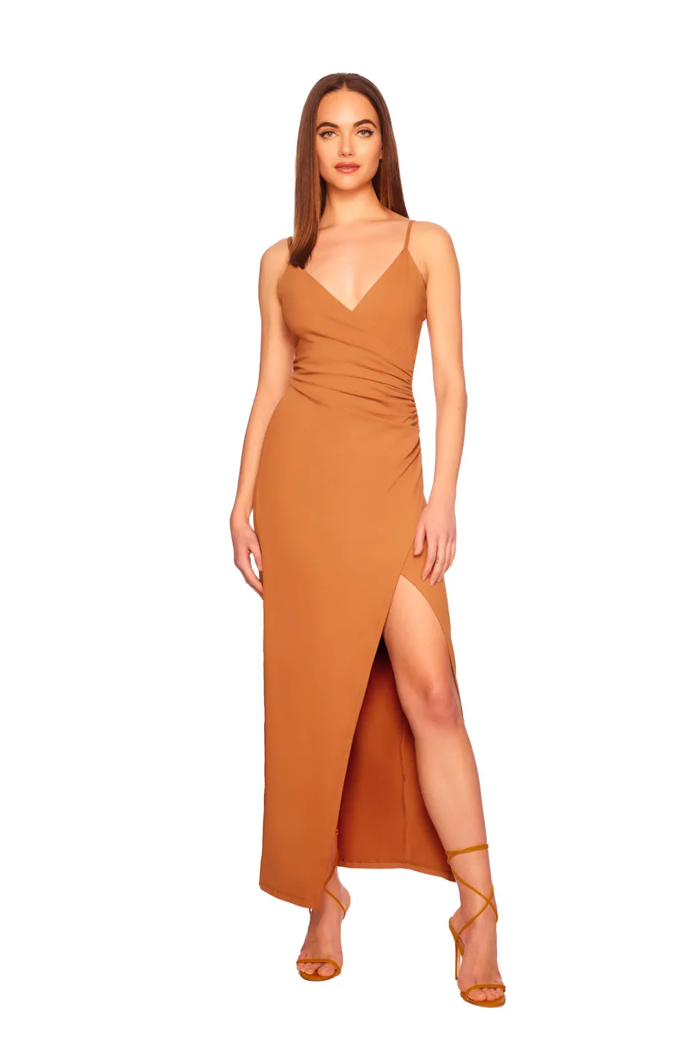 faux wrap string slit dress