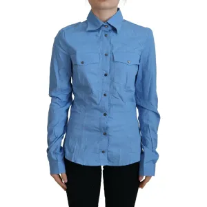 Ferre Elegant Blue Cotton Long Sleeve Polo Top