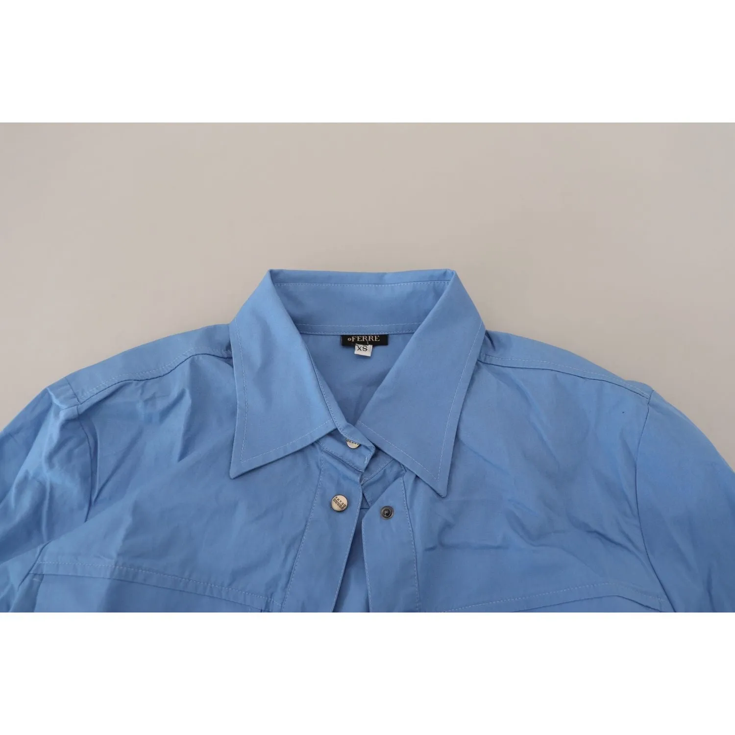 Ferre Elegant Blue Cotton Long Sleeve Polo Top