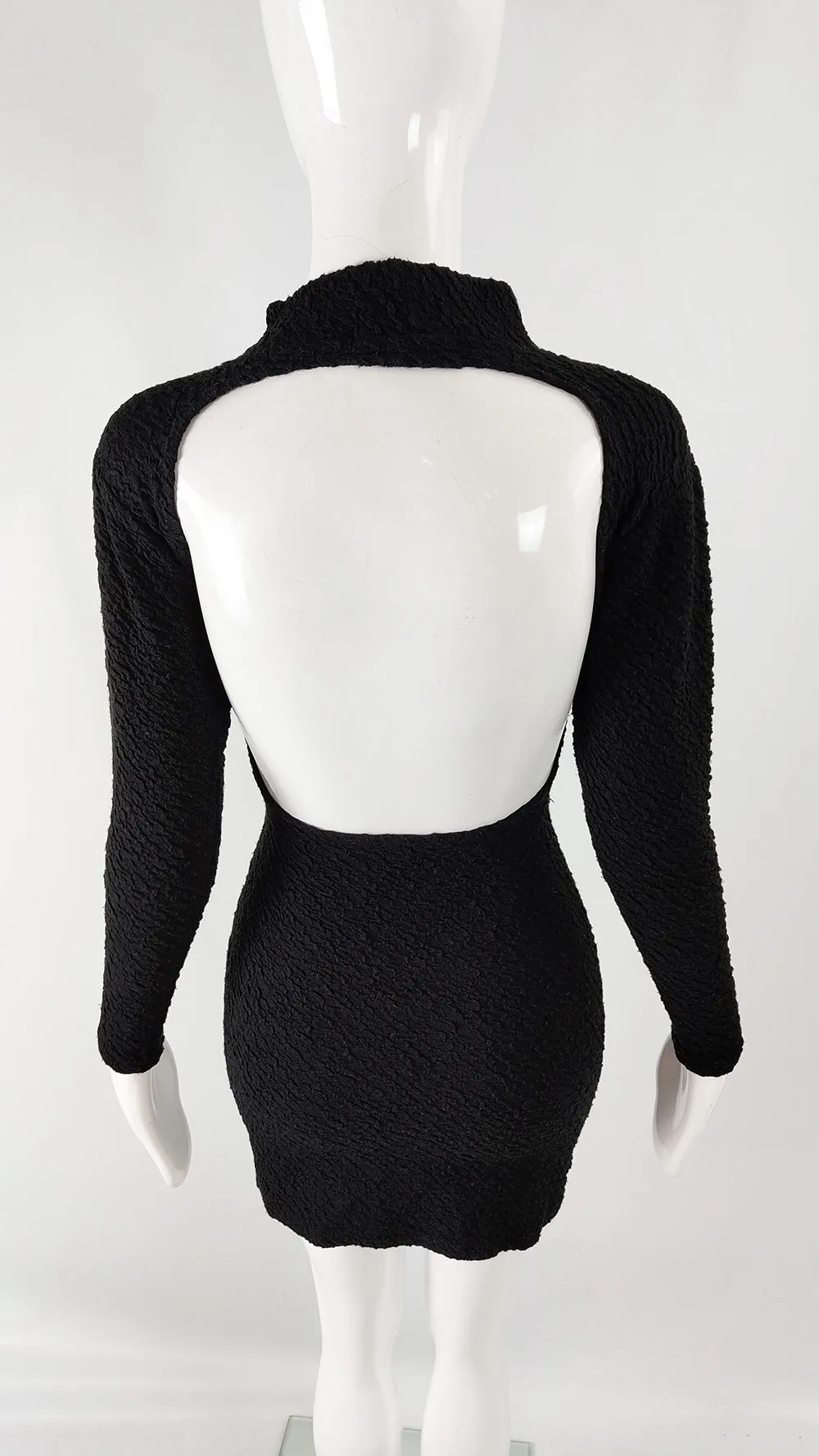 Fiorucci Vintage Crinkled Long Sleeve Cut Out Bodycon Dress, 1980s