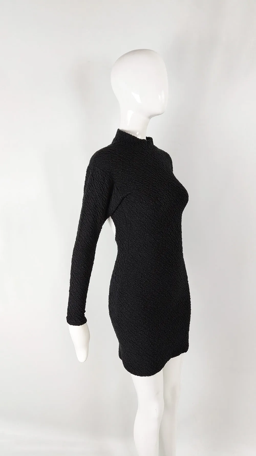 Fiorucci Vintage Crinkled Long Sleeve Cut Out Bodycon Dress, 1980s