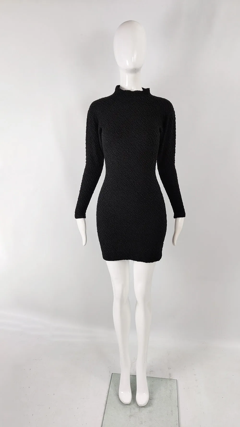 Fiorucci Vintage Crinkled Long Sleeve Cut Out Bodycon Dress, 1980s