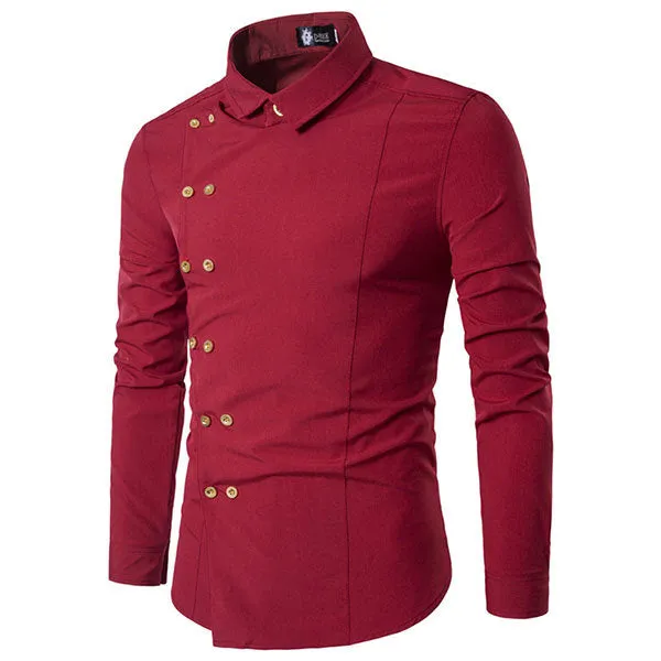 Fit Long Sleeves Shirts for Men Solid Color Double Breasted Slim