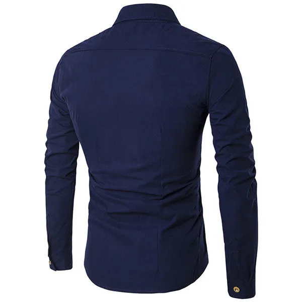 Fit Long Sleeves Shirts for Men Solid Color Double Breasted Slim