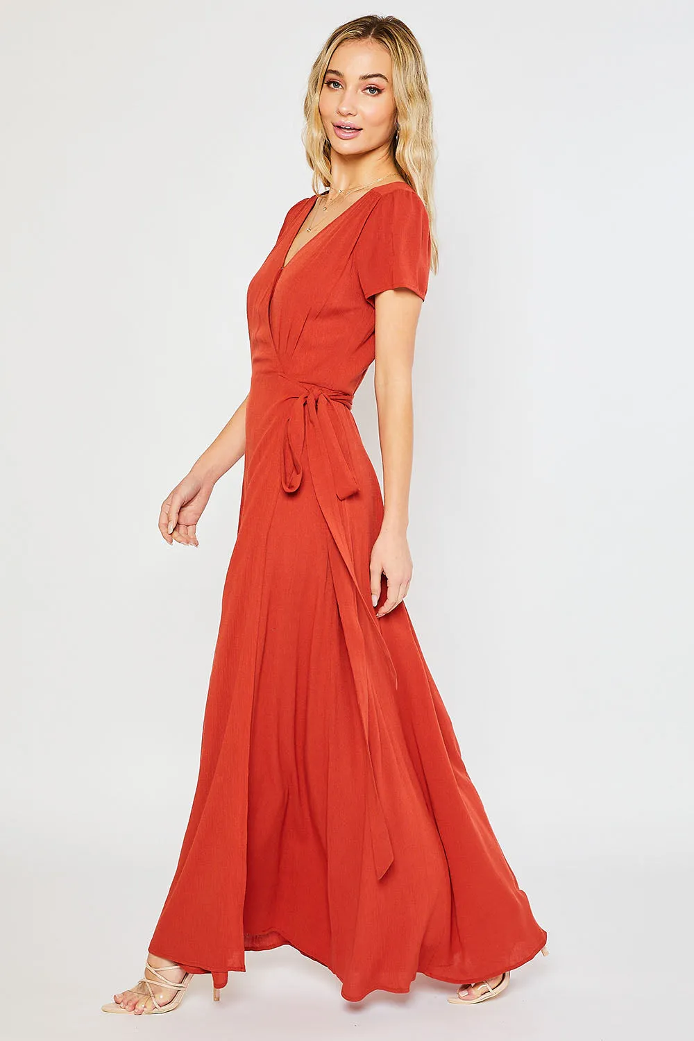 FLOWY MAXI WRAP DRESS - Terracotta