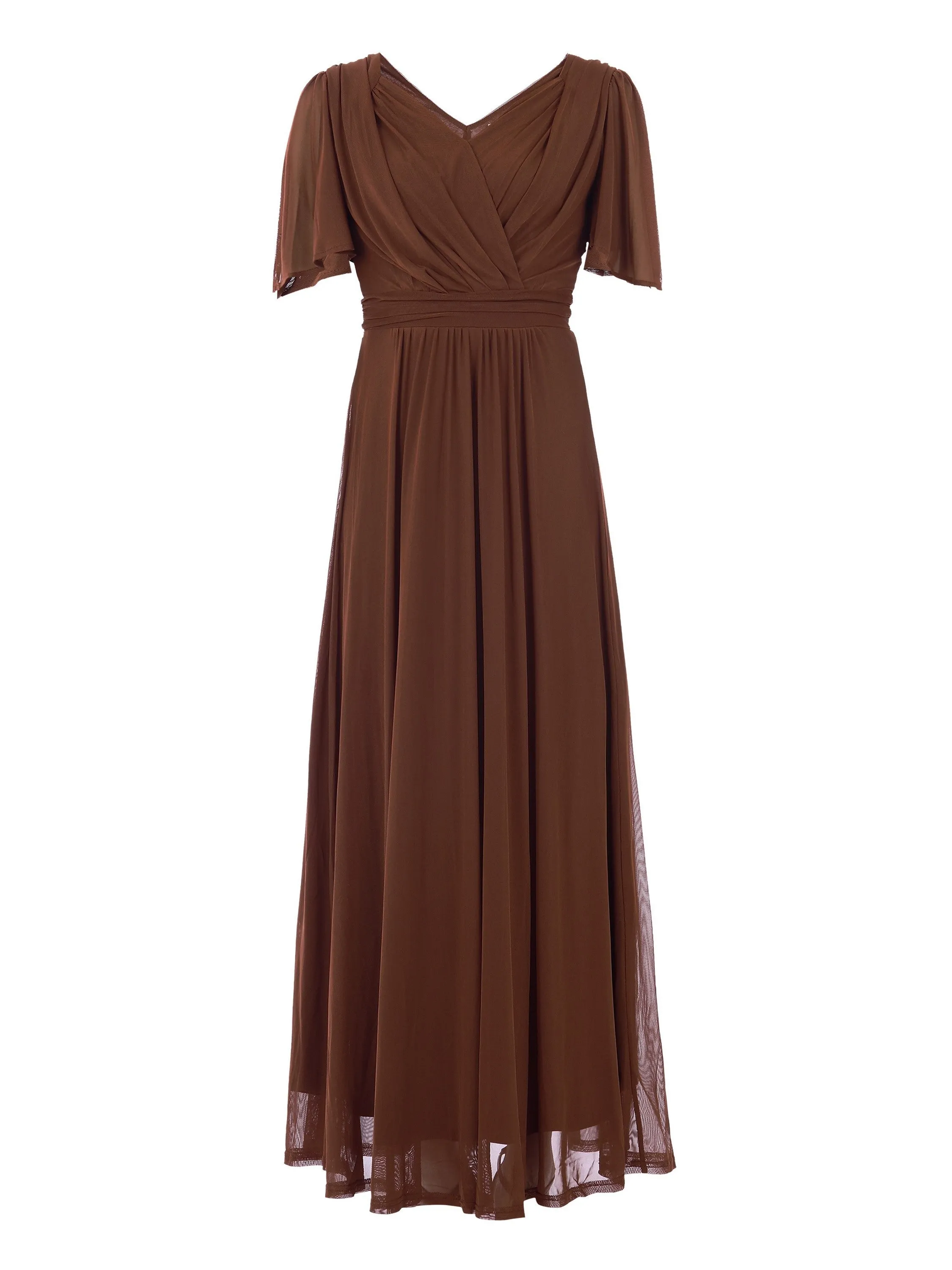 Flute Sleeve Mesh Maxi Dress, Rust