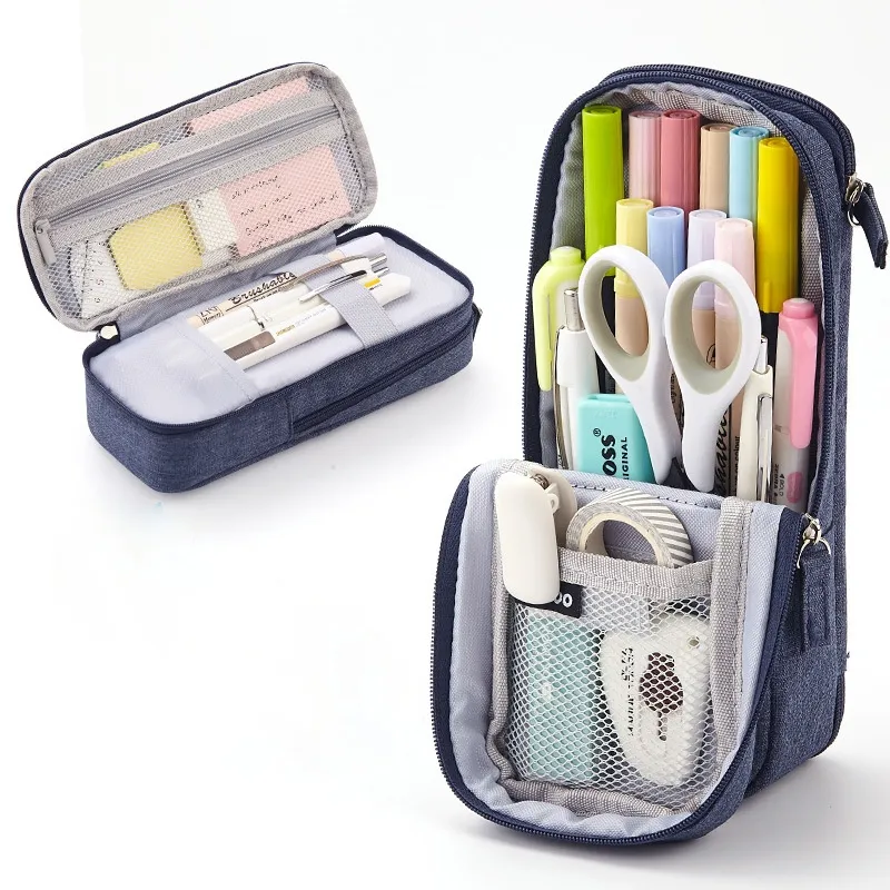 Foldable Vertical Double Layer Large Capacity Pen Case Student Pencil Case