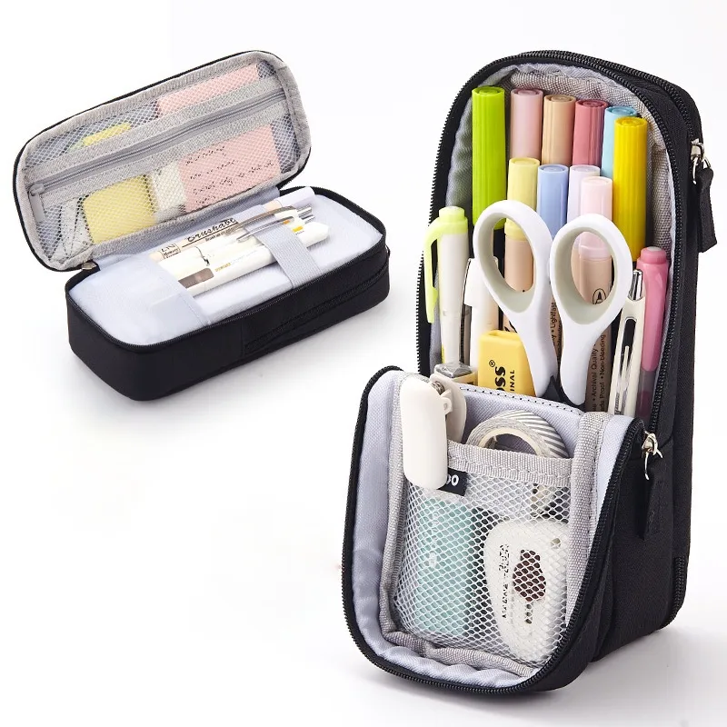 Foldable Vertical Double Layer Large Capacity Pen Case Student Pencil Case