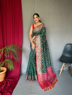 Forest Green Saree in Patola  Silk