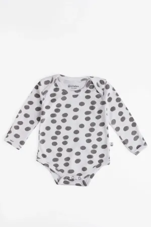 Full sleeve white & brown dot pattern bodysuit for baby