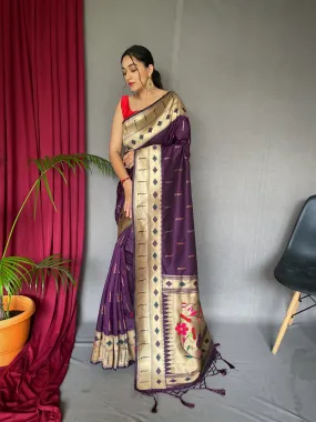 Grape Purple Saree in Paithani Silk