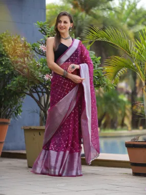 Grape Purple Saree in Pure Organza Embroidered Work