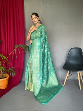 Green Cyan Banarasi Silk Dual Tone Woven Saree with Self Prints