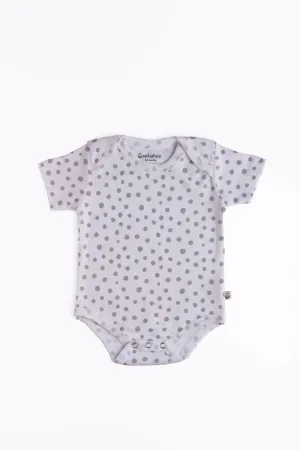 Half sleeve grey round pattern in white bodysuit for baby