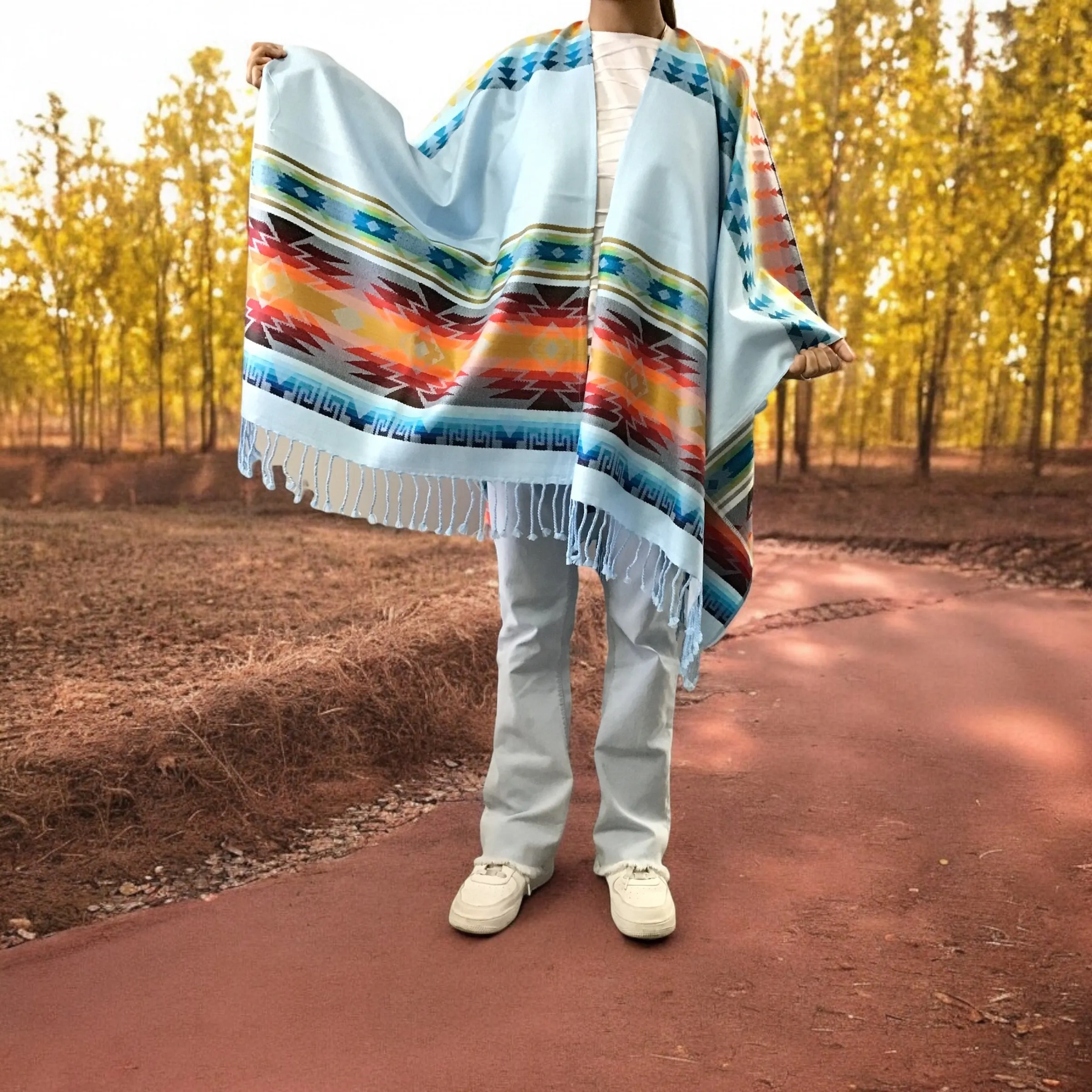 Hand woven Sky Blue Reversible shawl