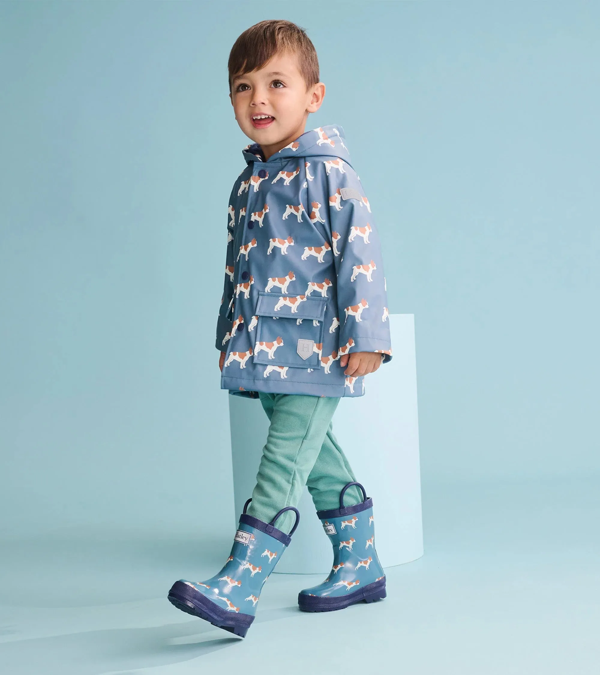 Hatley - French bulldogs pre-school raincoat, blue