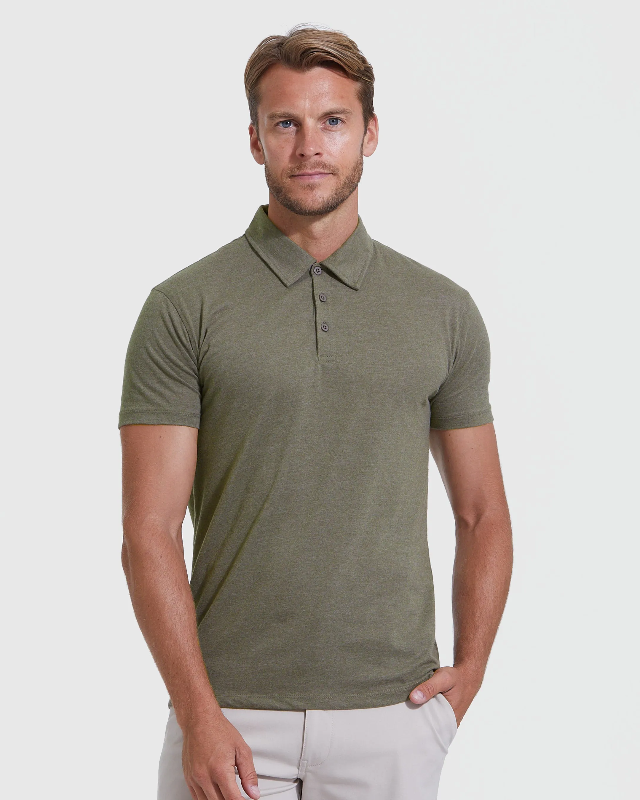 Heather Military Green Short Sleeve polo