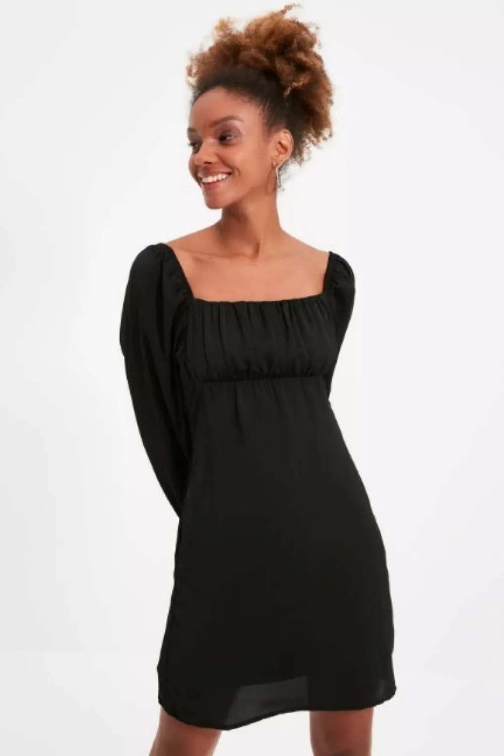 Hey Square Neckline Full Sleeve Black Dress