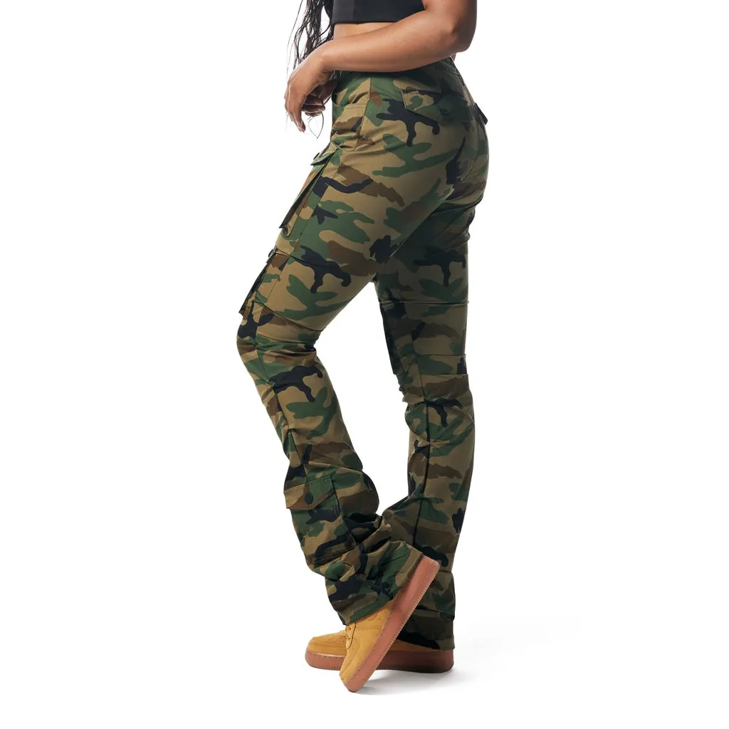 High Rise Stacked Utility Pants - Wood Camo