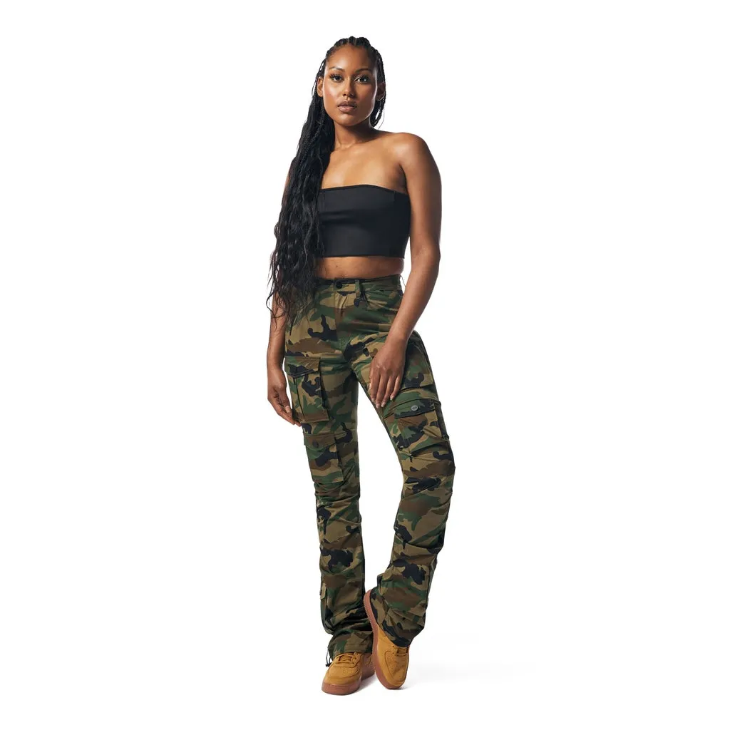 High Rise Stacked Utility Pants - Wood Camo