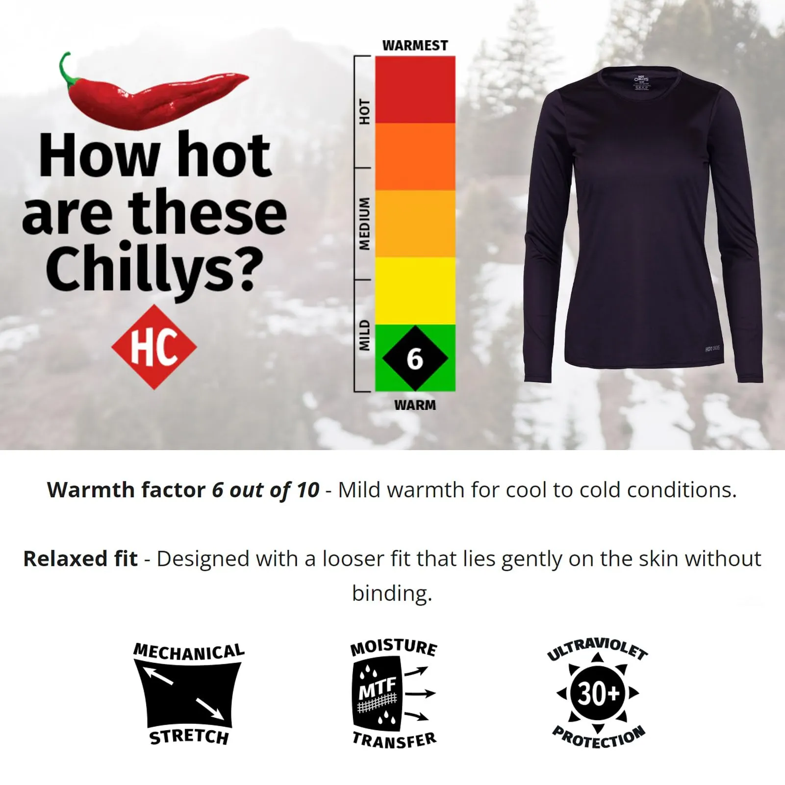 Hot Chillys Wopeach Skins Solid Crew Womens Black X-Small