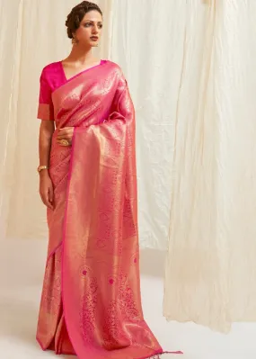 Hot Pink & Golden Blend Kanjivaram Silk Saree