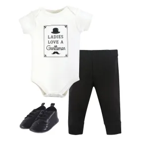 Hudson Baby Cotton Bodysuit, Pant and Shoe Set, Ladies Love