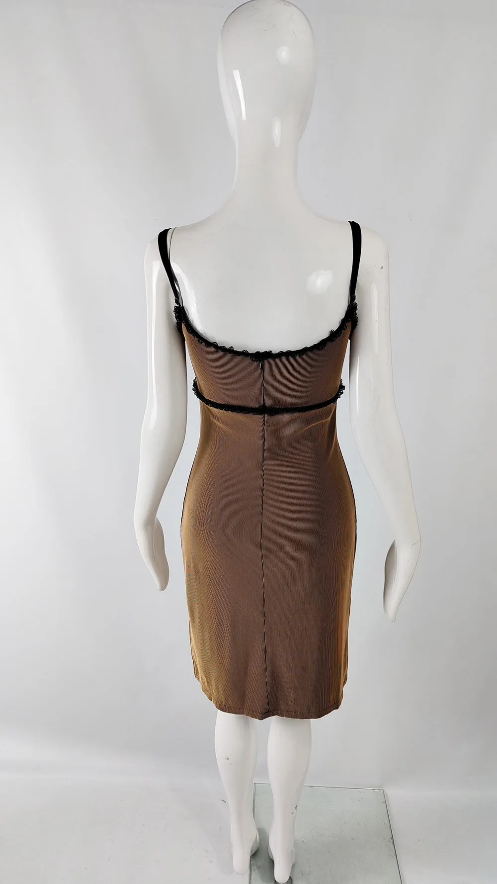 Ikito Vintage Brown Bodycon & Black Lace Strappy Dress, 1990s