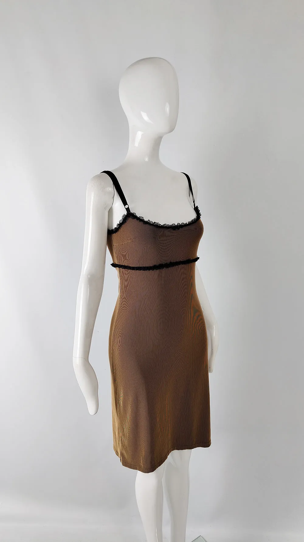 Ikito Vintage Brown Bodycon & Black Lace Strappy Dress, 1990s