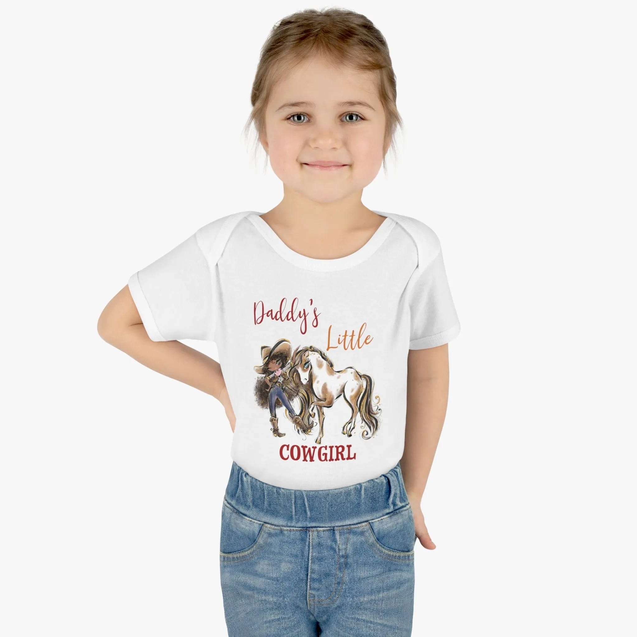 Infant Baby Rib Bodysuit, Daddy's Little Cowgirl baby Bodysuit, Cowboy Boots, Girl and Horse