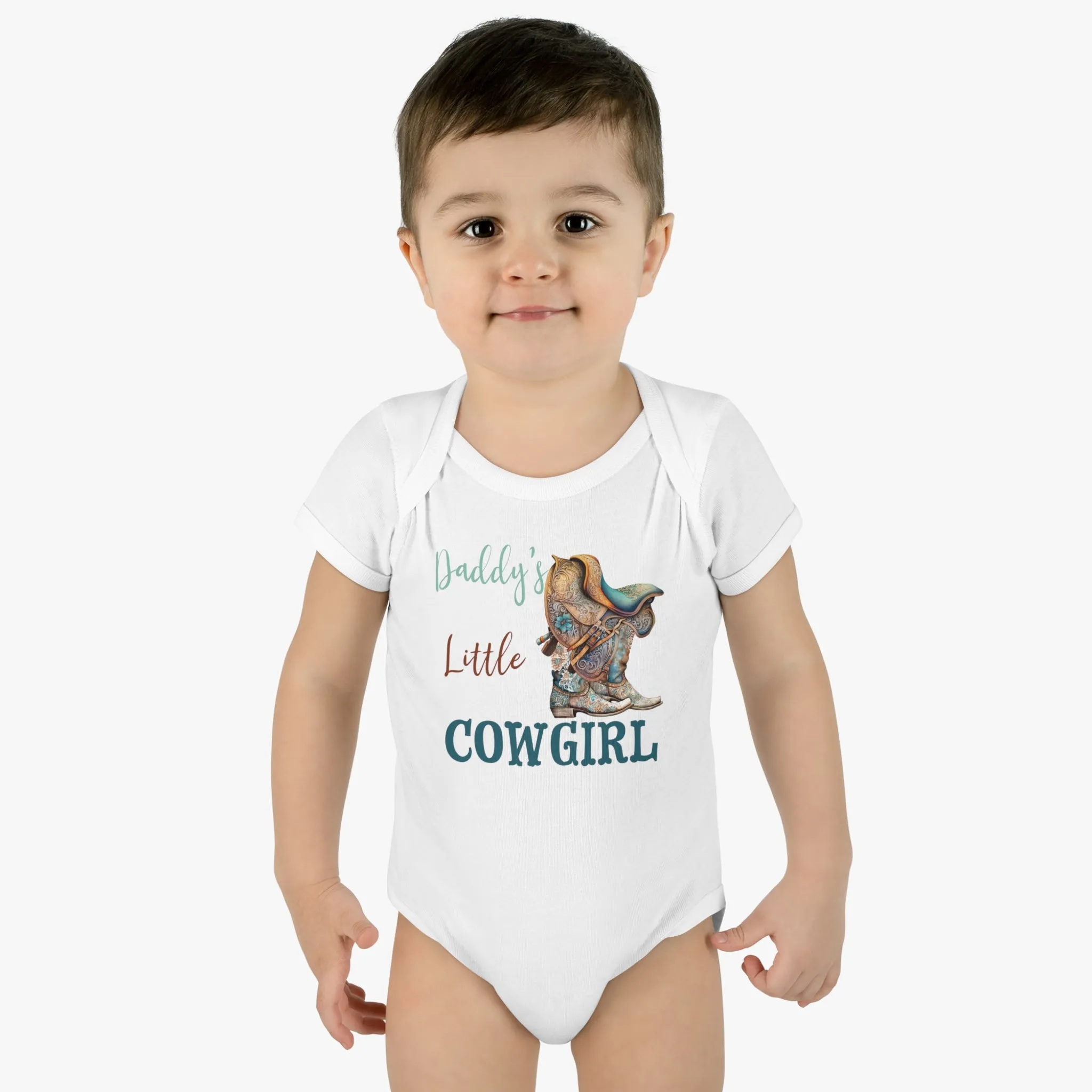 Infant Baby Rib Bodysuit, Daddy's Little Cowgirl baby Bodysuit, Cowboy Boots