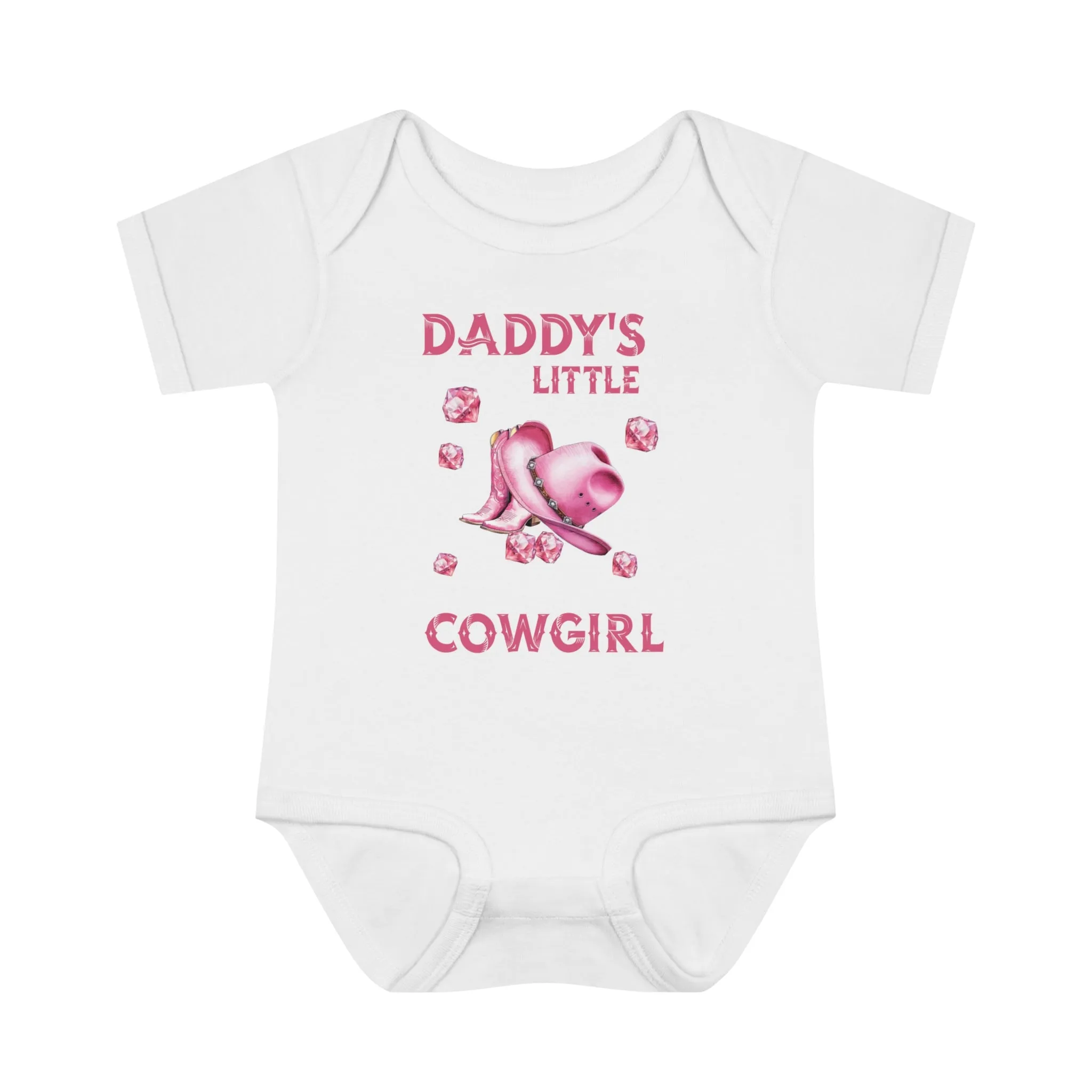 Infant Baby Rib Bodysuit, Daddy's Little Cowgirl baby Bodysuit, Pink Diamonds, Pink Cowboy Boots