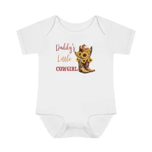 Infant Baby Rib Bodysuit, Daddy's Little Cowgirl baby Bodysuit, Sunflower Cowboy Boots