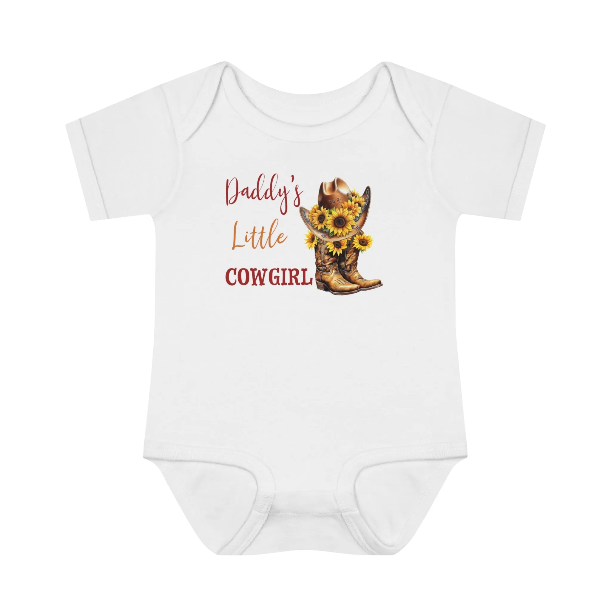 Infant Baby Rib Bodysuit, Daddy's Little Cowgirl baby Bodysuit, Sunflower Cowboy Boots