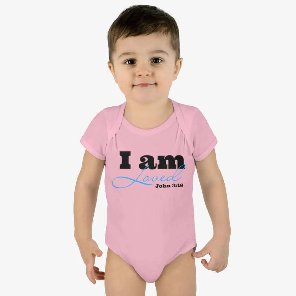 Infant Short Sleeve Bodysuit, Bodysuit, I am Loved Word Art