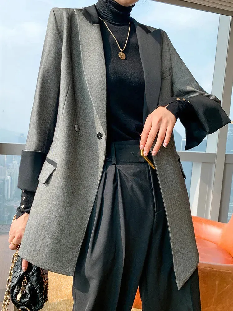 Irregular Hem Blazer For Women Notched Collar Long Sleeve Sashes Vintage Blazers Female Autumn Clothing Style