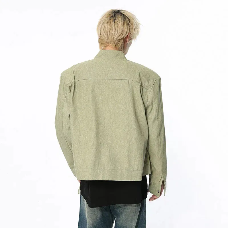 Jacket Korean Style Zipper Stand Neck Trend Long Sleeve Shoulder Pad Casual Men's Clothing Summer Coat 9C5248