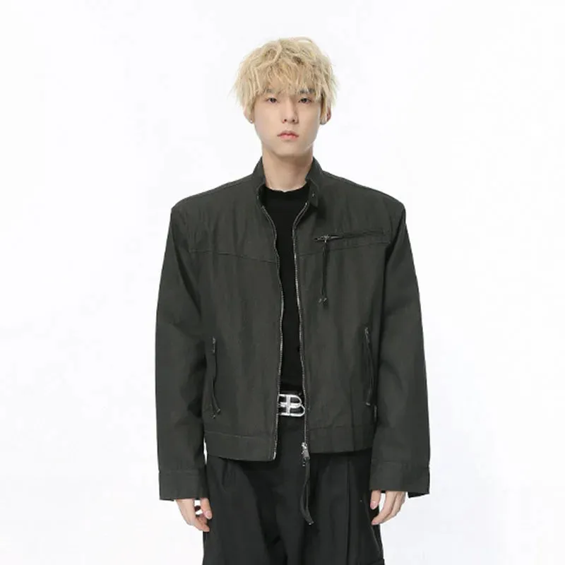 Jacket Korean Style Zipper Stand Neck Trend Long Sleeve Shoulder Pad Casual Men's Clothing Summer Coat 9C5248