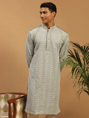 Jashvi Men's Grey Ethnic Chikankari Georgette Kurta