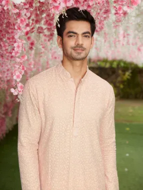 Jashvi Men's Pink Ethnic Chikankari Kurta