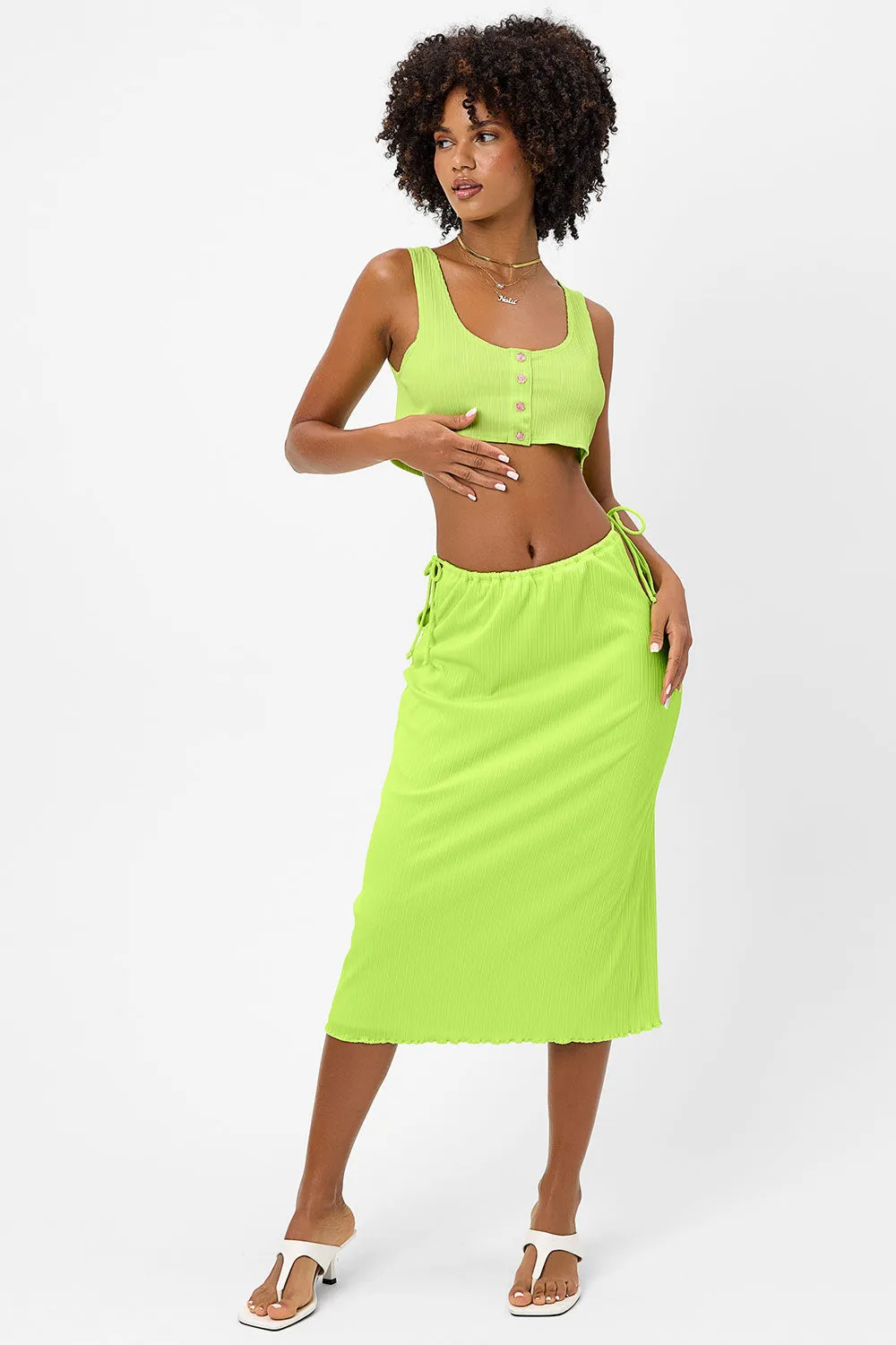 Jenny Plissé Midi Skirt - Kiwi