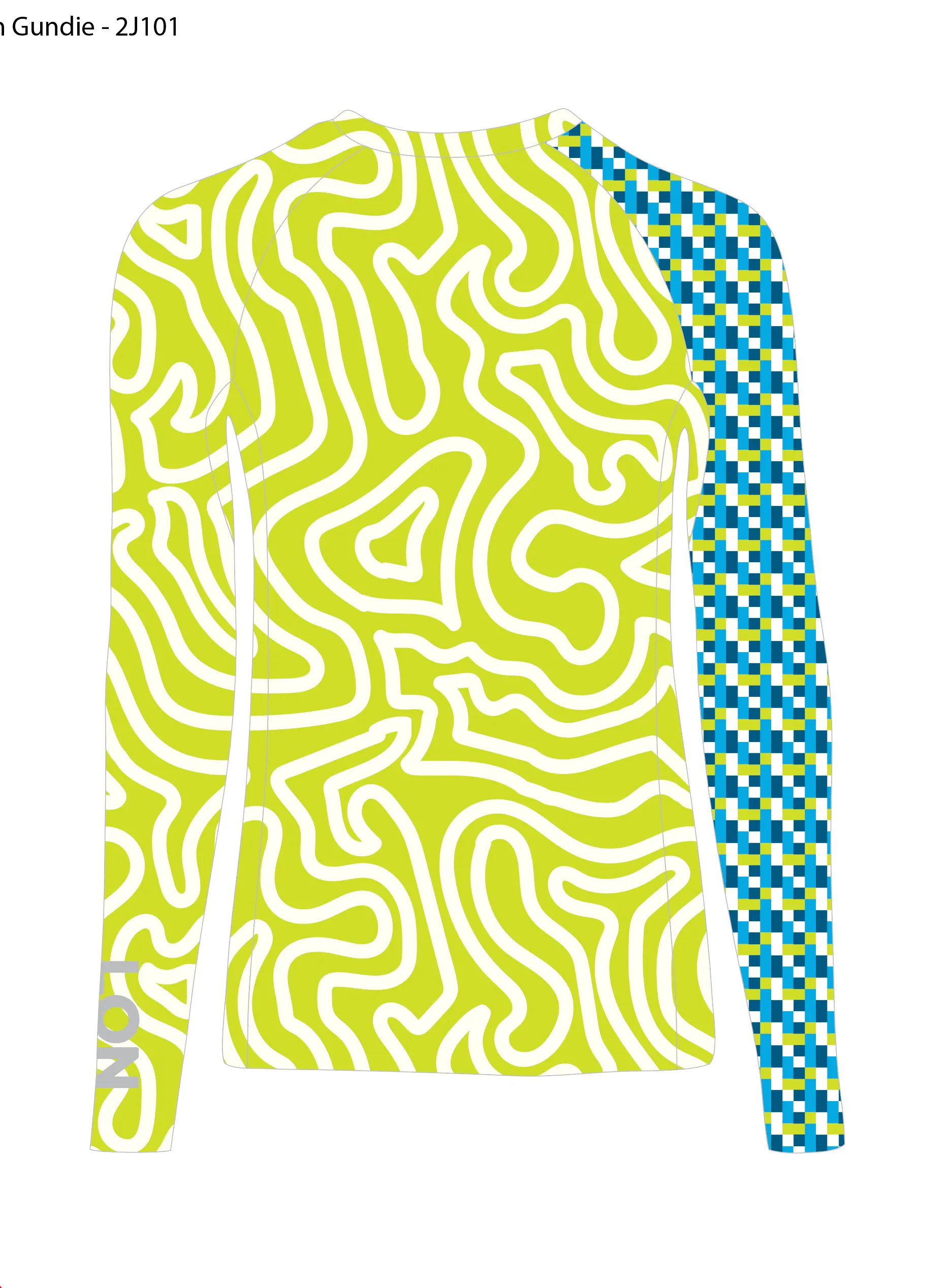 Jr's Crew Rash Guard - Zebra Lime Shark Blue White