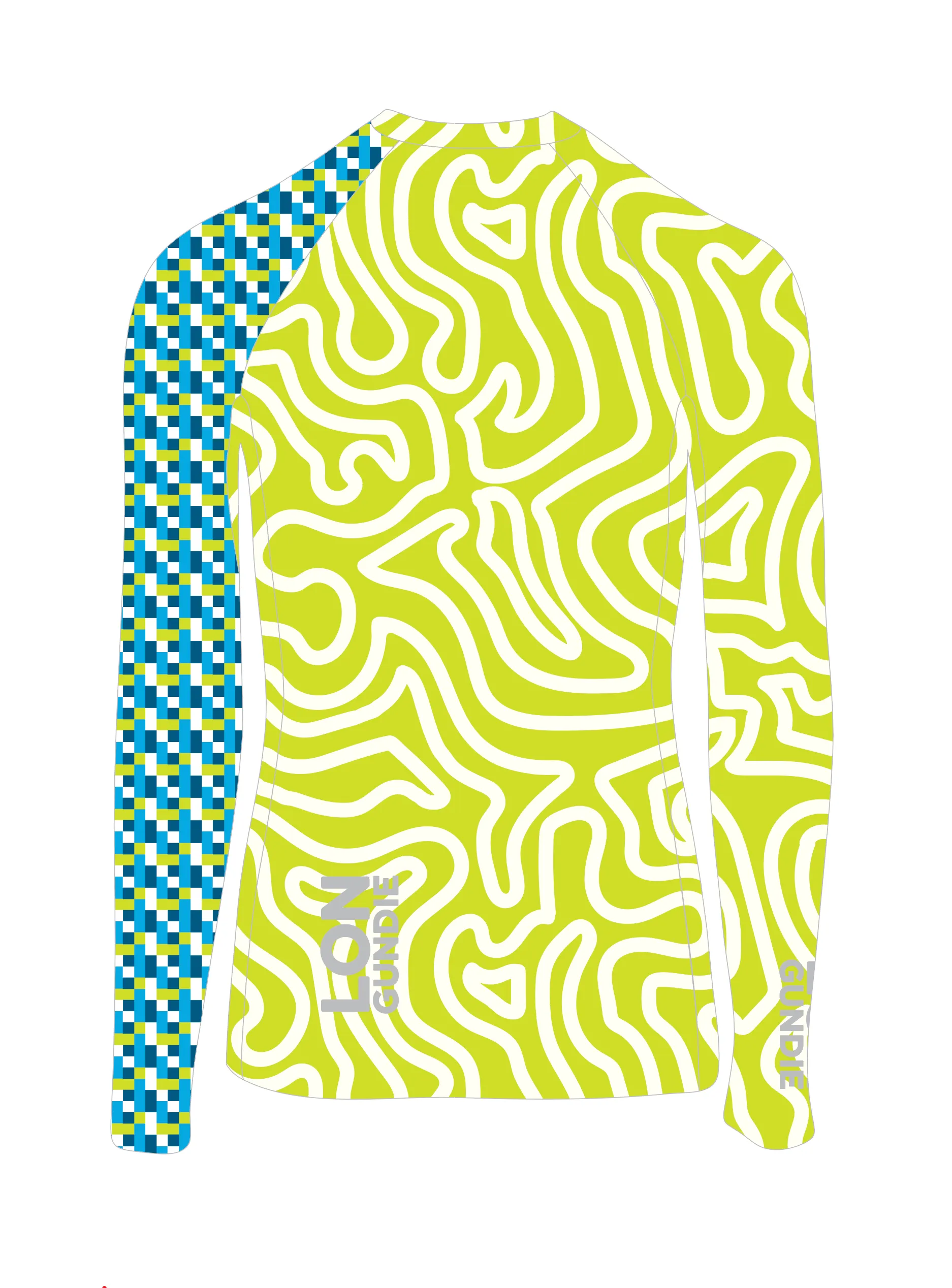 Jr's Crew Rash Guard - Zebra Lime Shark Blue White