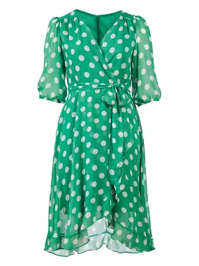 Kelly Green Polkadot Emilia Wrap Dress