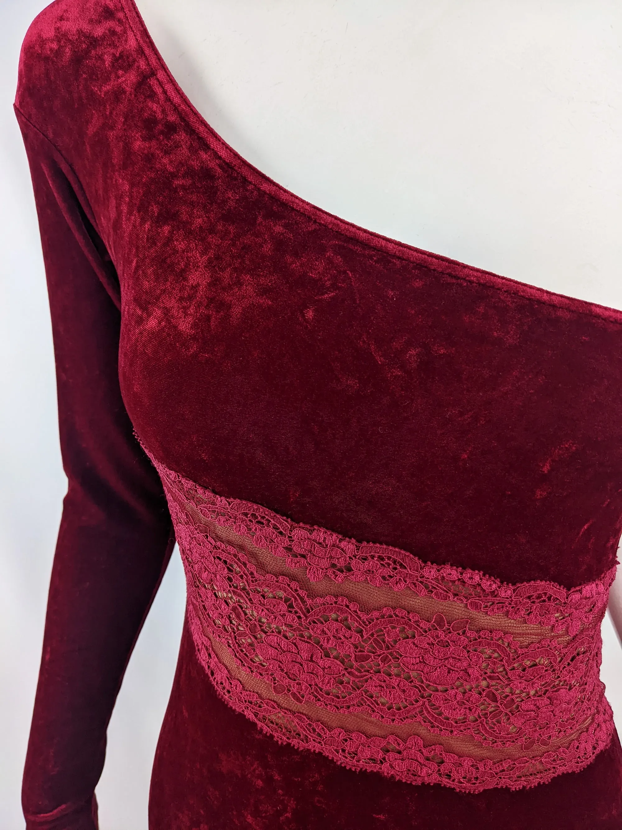 La Perla Vintage Red Velour Bodycon Evening Gown, 1980s