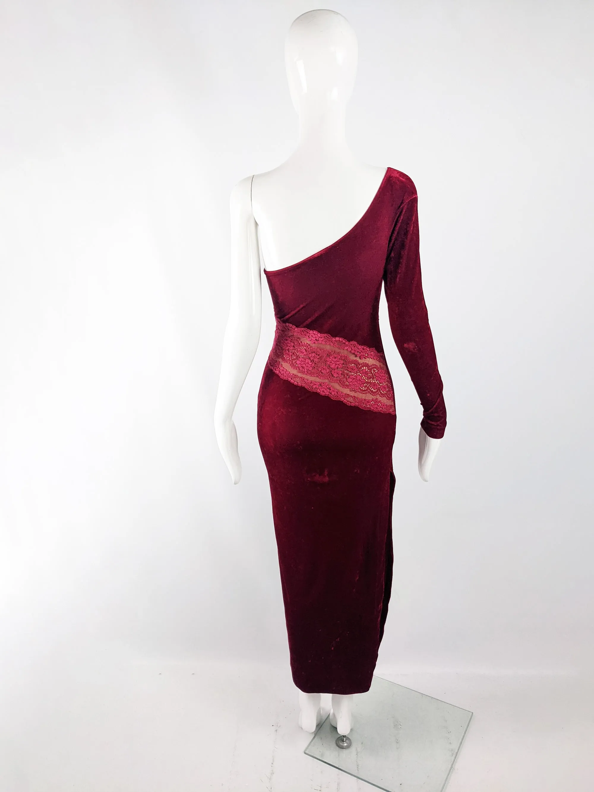 La Perla Vintage Red Velour Bodycon Evening Gown, 1980s