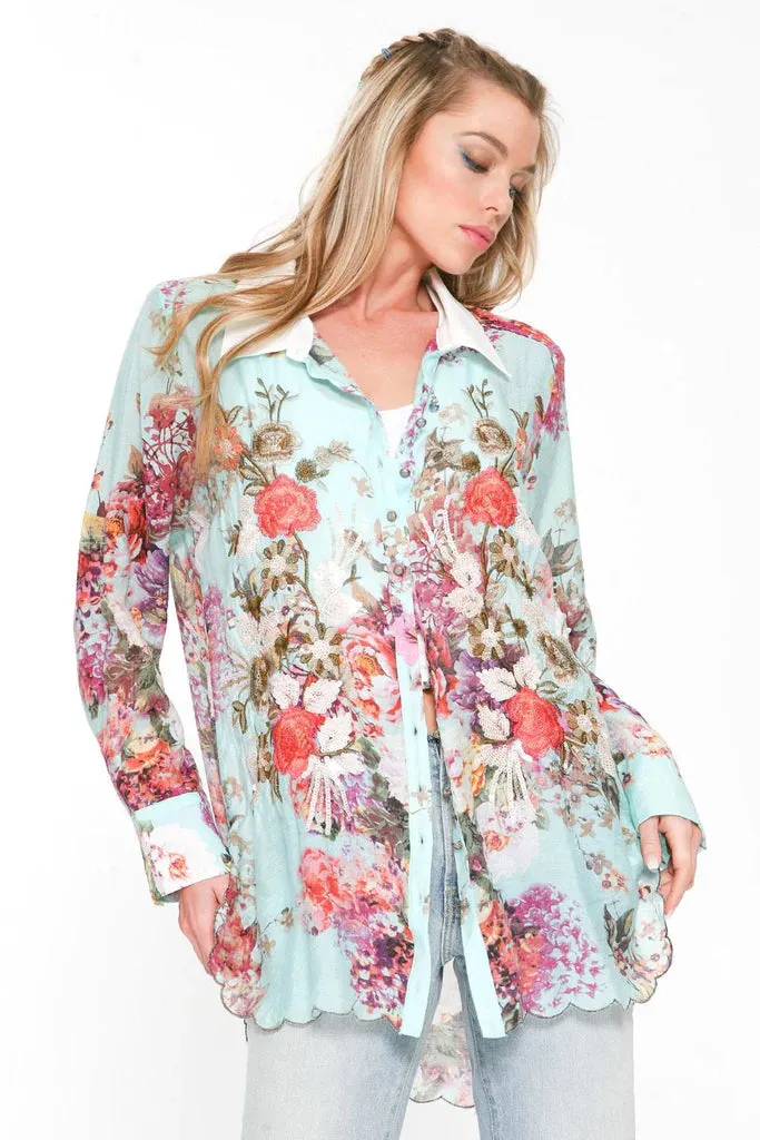 Laced Back Embroidered Sequined Shirt