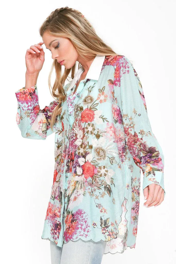 Laced Back Embroidered Sequined Shirt