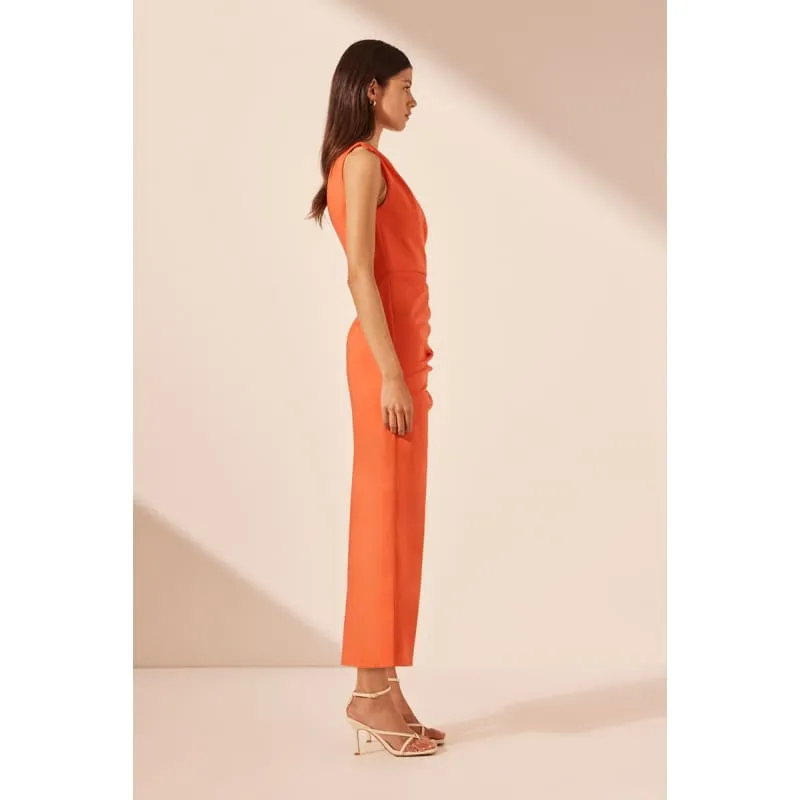 Lani Asymmetrical Gathered Midi Dress