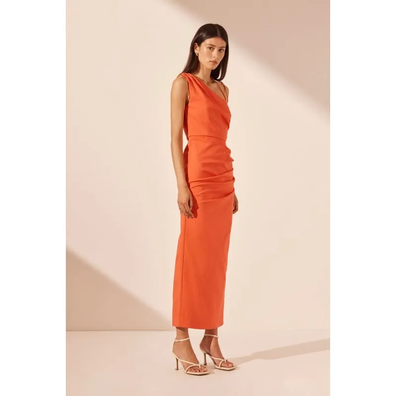 Lani Asymmetrical Gathered Midi Dress